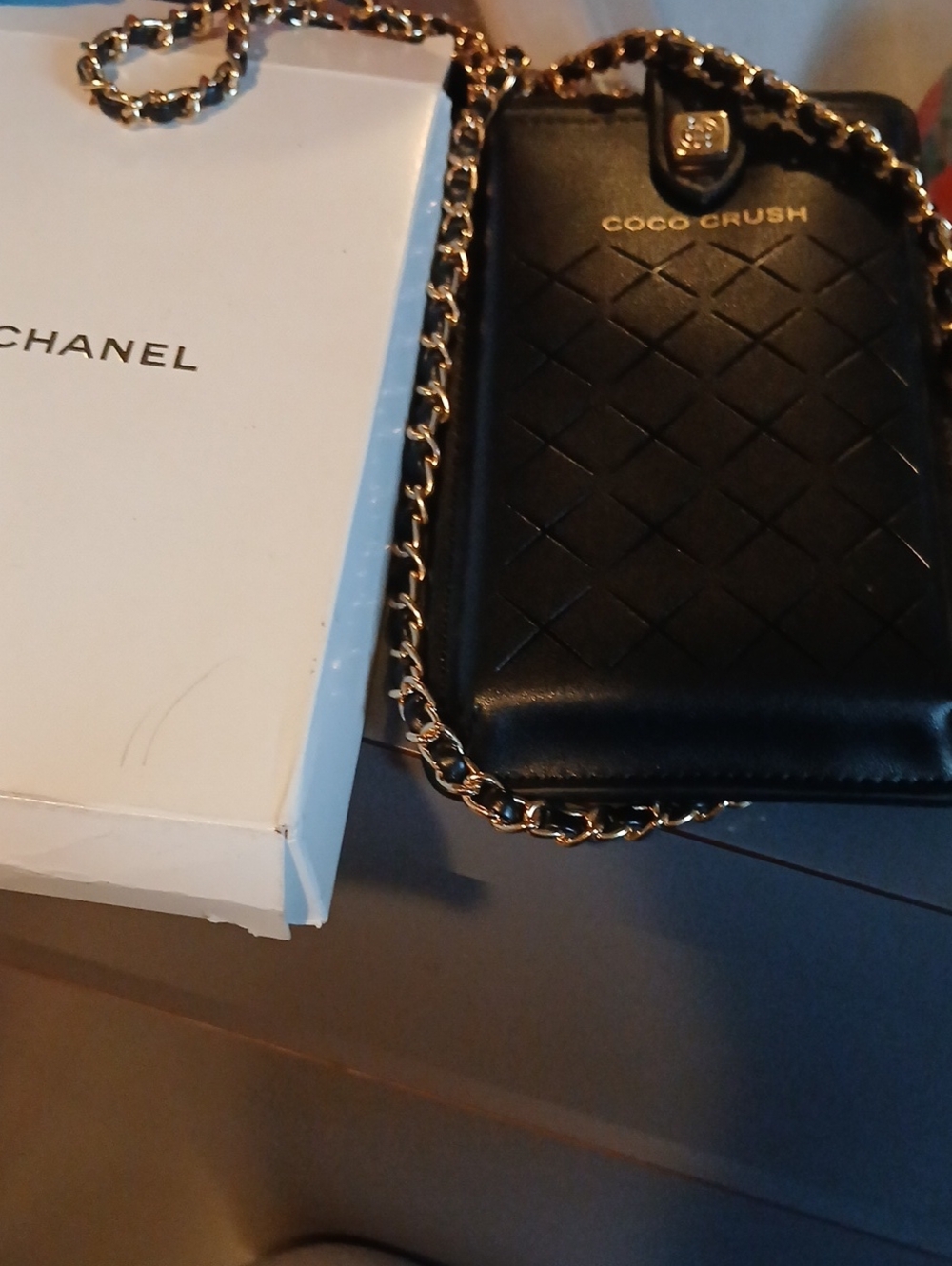 Chanel Coco Crush Quilted Black Leather Crossbody Phone Bag